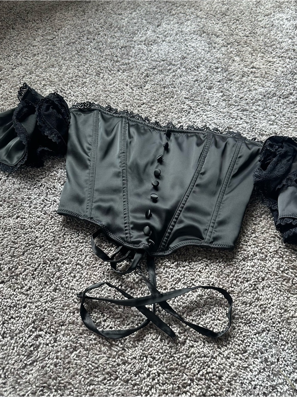 Sugar Thrillz Black Satin Off-Shoulder Corset Crop Top